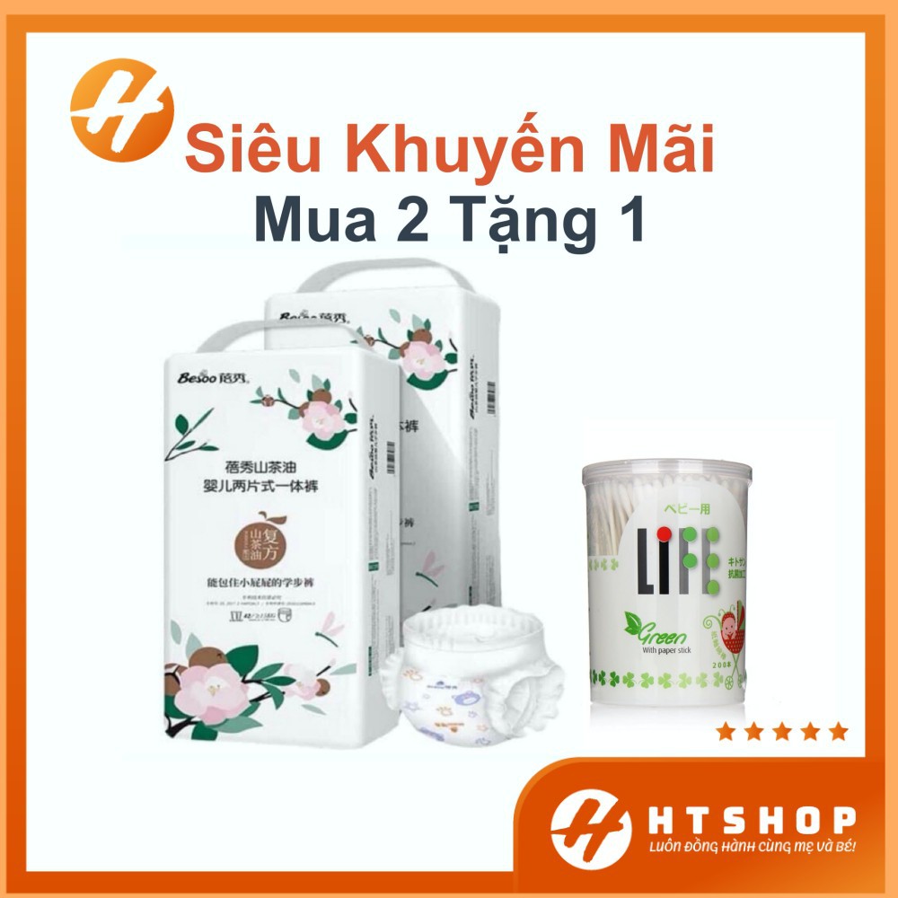 MUA 2 BỊCH TẶNG QUÀ]Tã Bỉm BESOO Sơn trà chống hăm dán/quần đủ size cho bé S56/M50/L46/M42/L42/XL42/XXL42/XXXL43