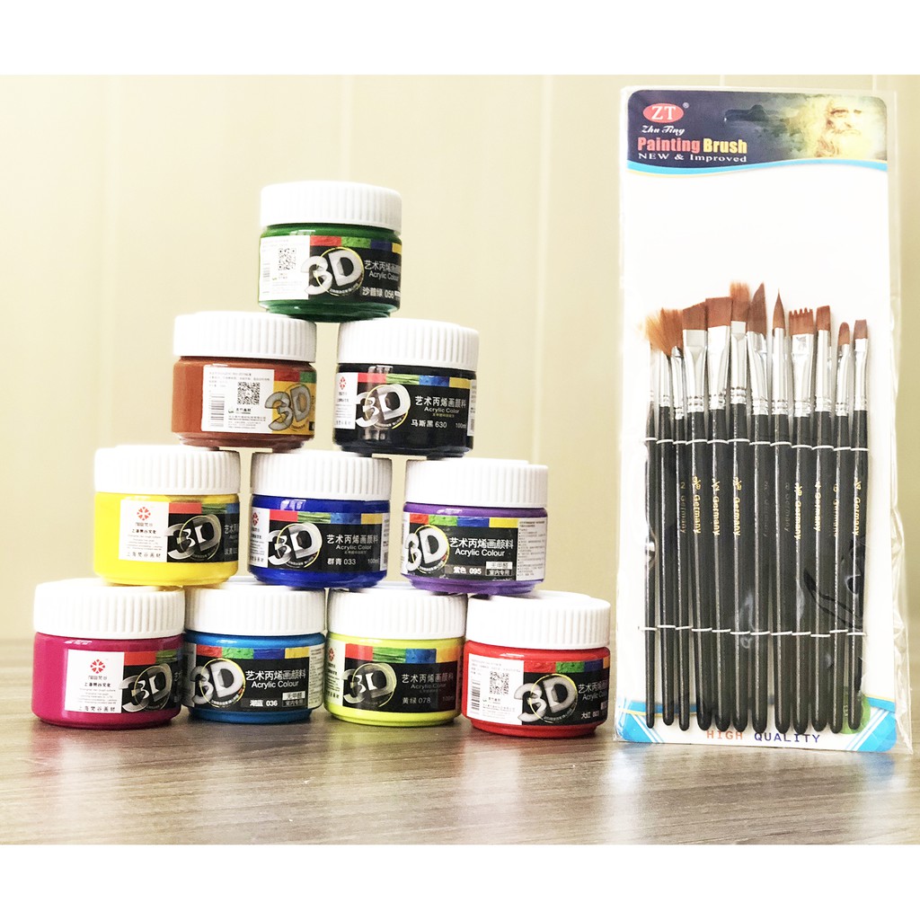 Màu Acrylic 3D, Các Set Màu Kèm Cọ Vẽ