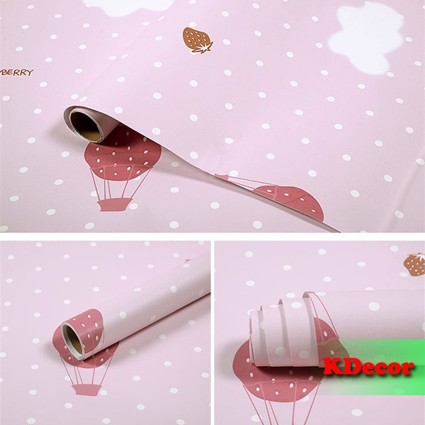 10m Giấy Dán Tường Kinh khí cầu hồng có keo sẵn khổ 45cm