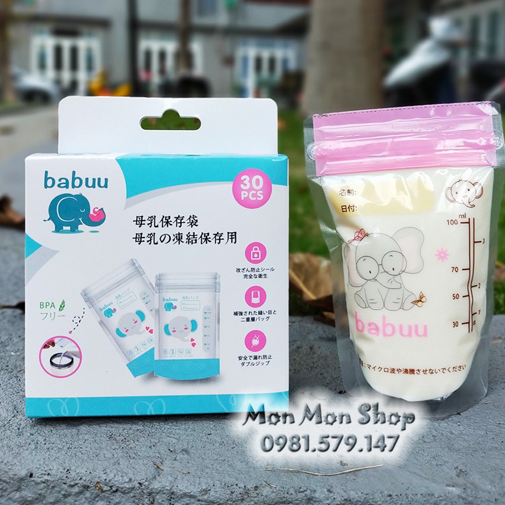 Túi trữ sữa/ đựng sữa mẹ Babuu Nhật 100ml ( màu hồng ) hộp 30 túi