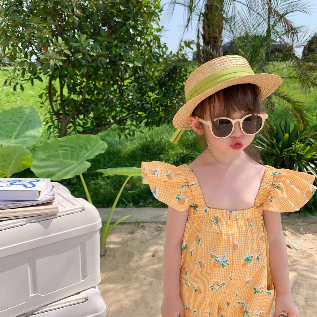 Bộ Áo Liền Quần Phối Ren Hoa Kiểu Hàn Quốc Thời Trang Mùa Hè Cho Bé Gái