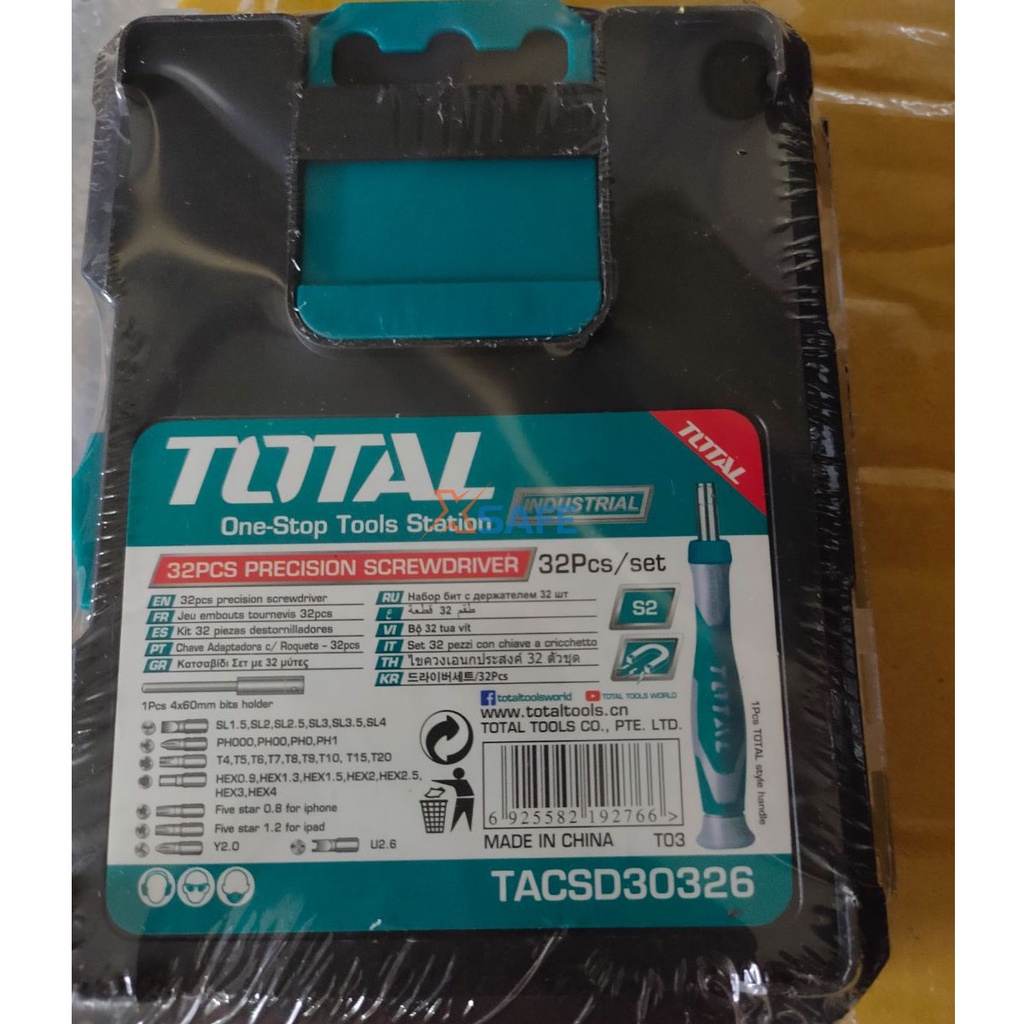 Bộ 32 tua vít chuẩn TOTAL TACSD30326 Bộ tuốc nơ vít điện tử, thép hợp kim, đầu vít khoẻ, cứng, chắc chắn