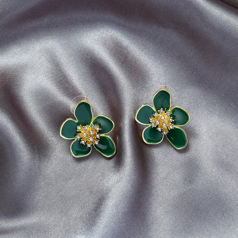 Bông Tai Đính Đá Kim Cương Giả Màu Xanh Lá Phong Cách Âu Mỹ Thời Trang