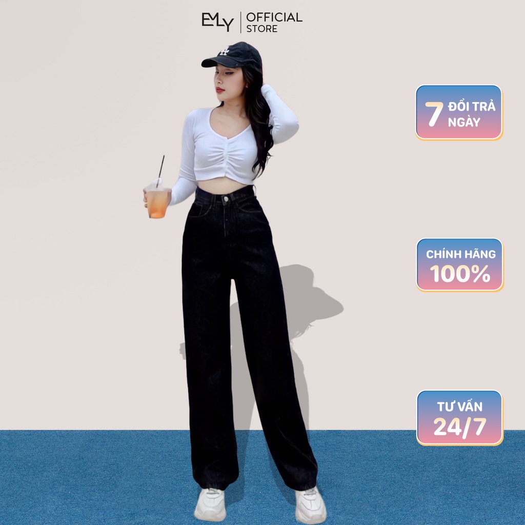 Quần Jeans nữ ống suông dáng rộng thời trang nữ Emilyshop ulzzang