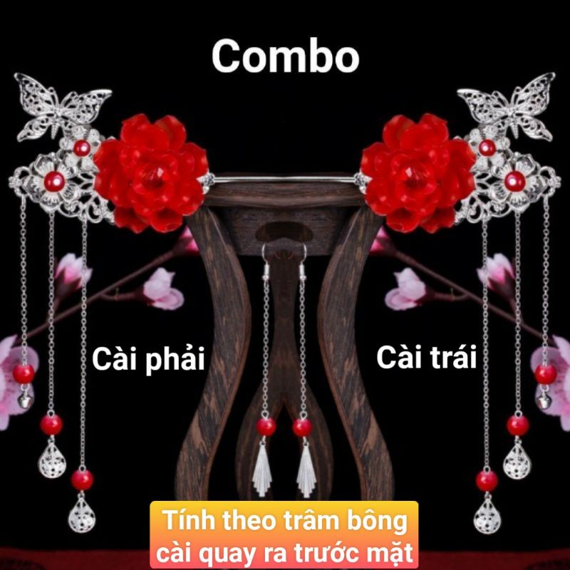 Trâm cài tóc cổ trang thủ công Hoa mẫu đơn