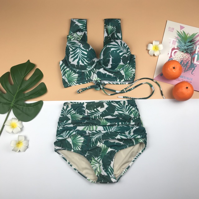 Bikini cặp đi biển lá cọ nâng ngực