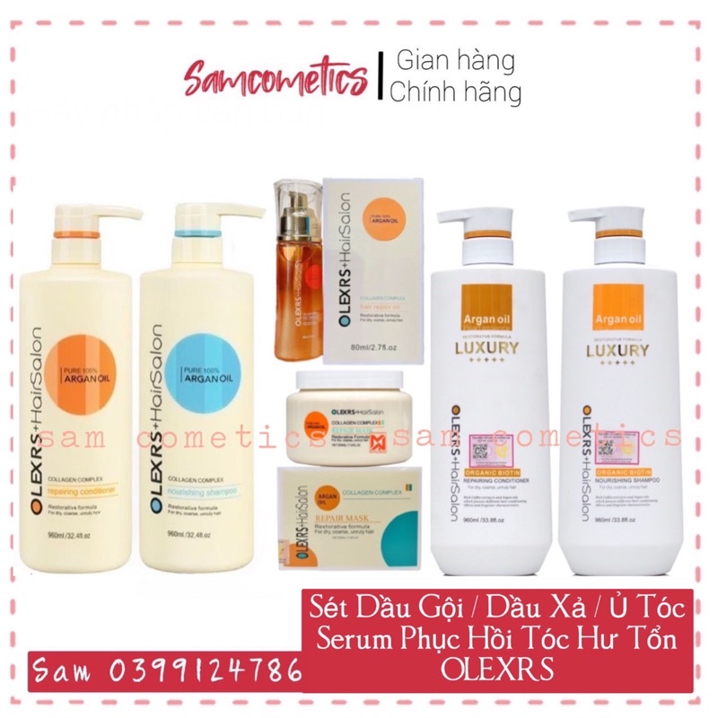 Bộ dầu gội xả Olexrs Argan Oil Collagen Hair Salon Cao Cấp Phục Hồi Tóc Hư Tổn Giúp Tóc Mềm Mượt