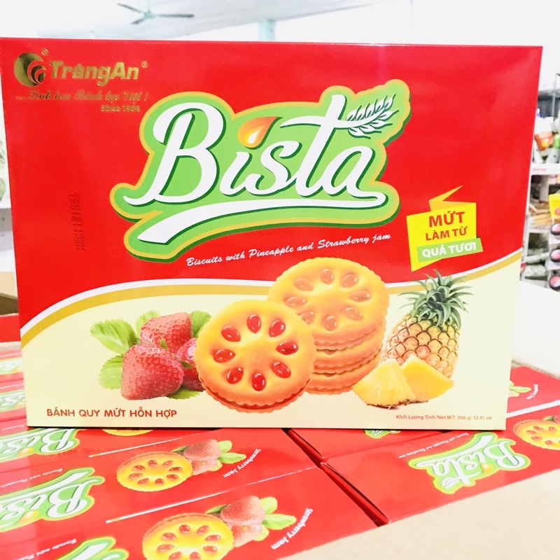 Hộp Bánh Bista mứt dâu Tràng An 366g kèm túi