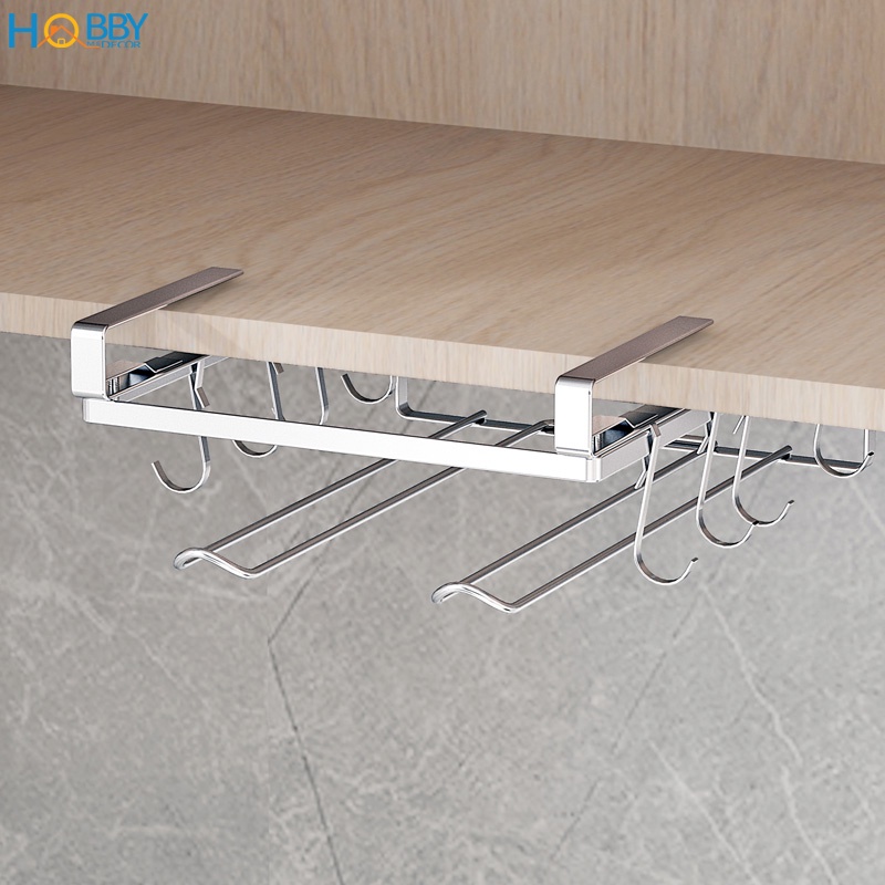 Giá treo 2 cuộn giấy lau bếp, đồ bếp gắn thành tủ bếp Hobby Home Decor NVTG - kèm 8 móc treo đồ Inox 304