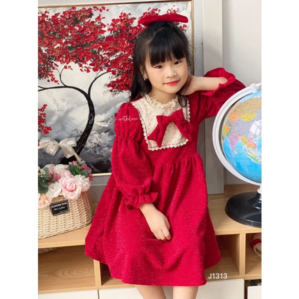 Váy nhung đỏ mix nhũ kim sa lấp lánh