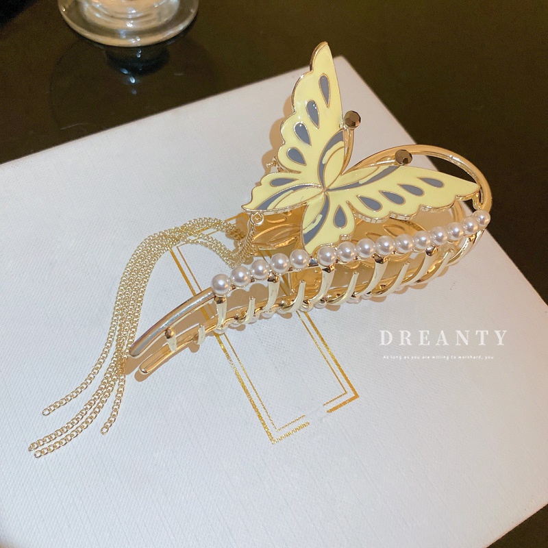 Kẹp Tóc Kim Loại Hình Bướm Đính Ngọc Trai Phong Cách Thời Trang