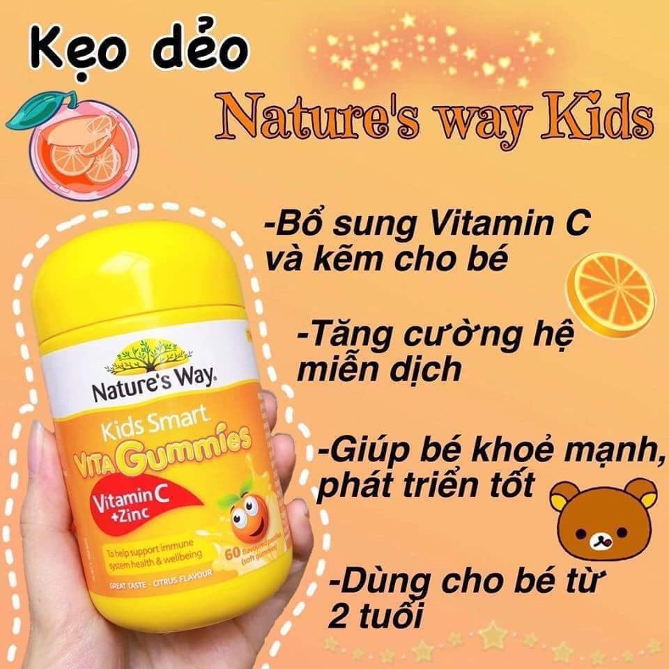 Kẹo bổ sung vitamin C & kẽm tăng đề kháng cho bé Nature's Way Kids Smart Vita Gummies Vitam