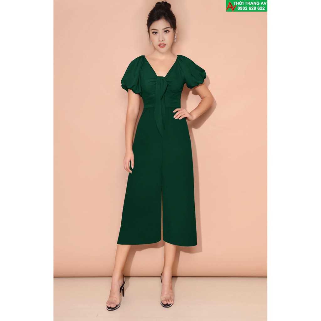 Jumpsuit - Đồ bay lửng ống suông rộng tay phồng cổ tim xinh xắn - AV6247