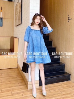 ĐẦM JEANS TAY PHỒNG CỔ U
