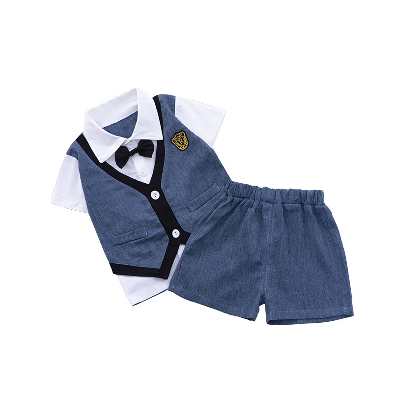 Bộ áo sơ mi 2 mảnh thắt nơ tay ngắn + quần short thời trang cho bé trai 0-5 tuổi