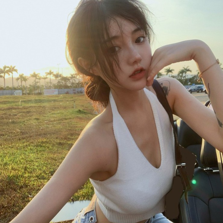 ihkke Áo dệt kim hai dây màu trơn phong cách Hàn Quốc thời trang cho nữ