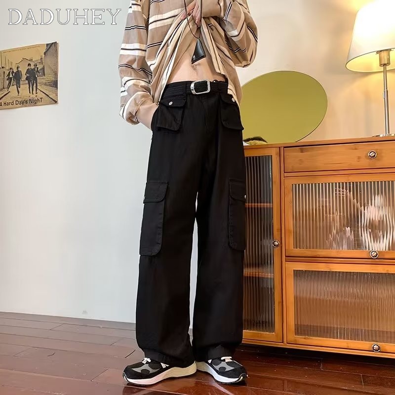 DaDuHey Men's and Women's Spring and Autumn High Street Retro Workwear Pants Ins Fashionable Versatile Multi-Pocket Straight Casual Pants