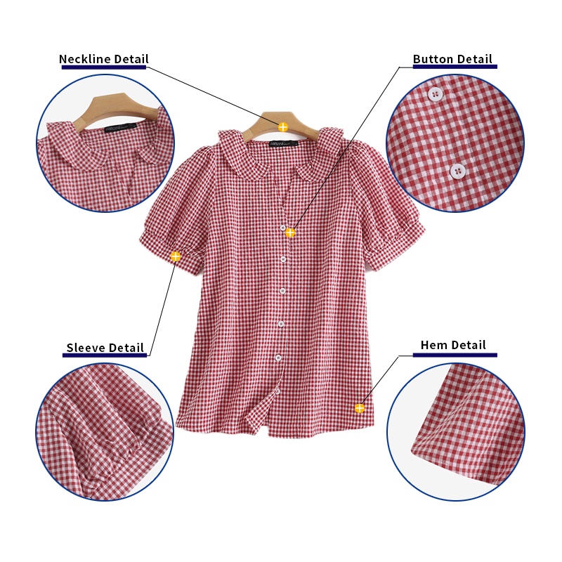 ZANZEA Áo Sơ Mi Tay Ngắn Cài Nút Họa Tiết Sọc Caro Thời Trang Cho Nữ