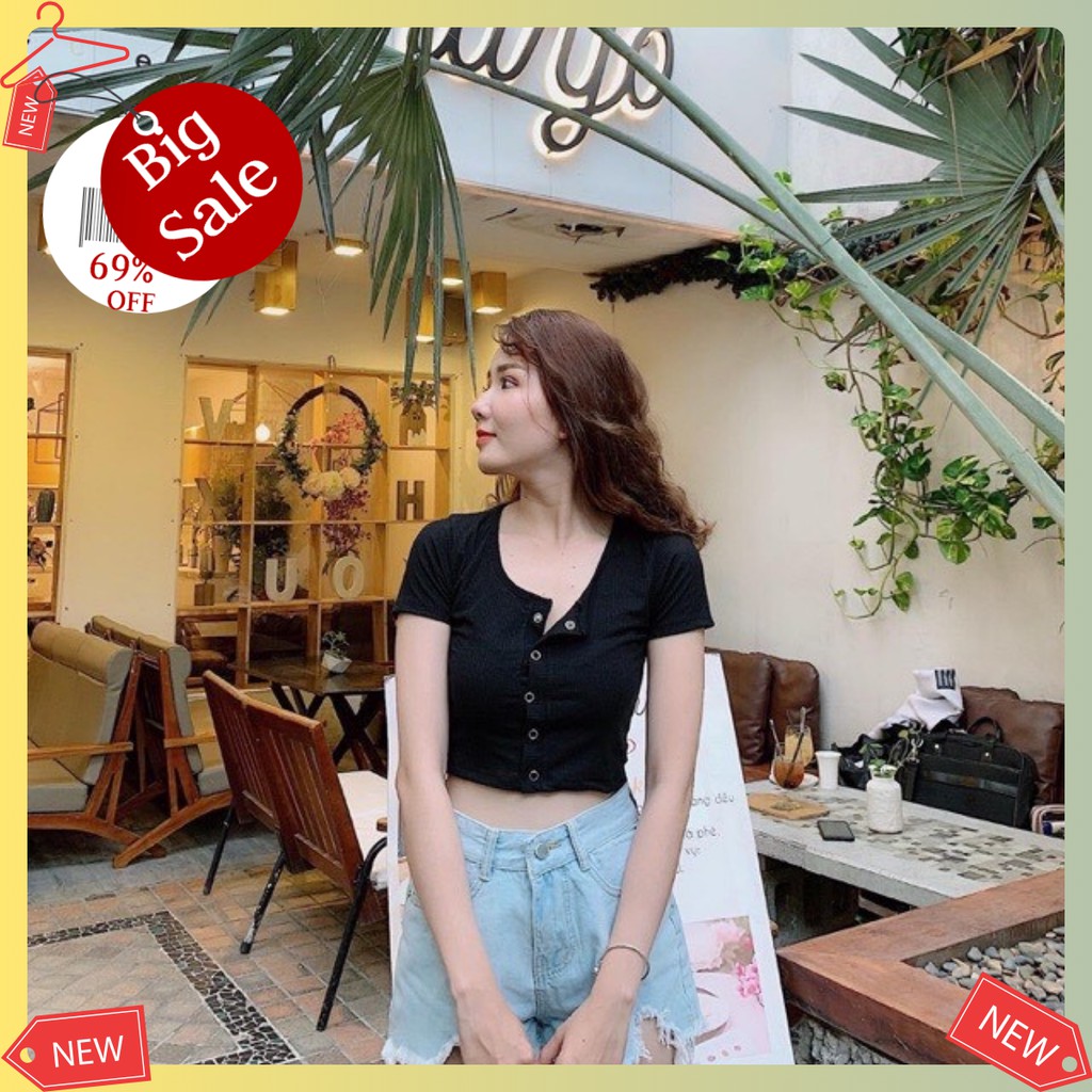 ⚡Freeship⚡ - ÁO THUN CROPTOP BODY PHỐI NÚT NỮ TÍNH/ áo thun nữ/ áo nữ/ croptop/ áo body/ áo sexy