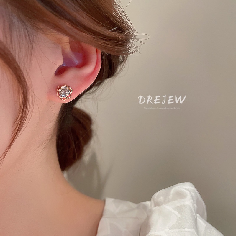 DREJEW Set 6 khuyên tai kiểu bông hoa đính đá zircon thời trang Hàn Quốc dành cho nữ
