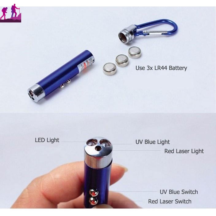 Bút Chiếu Tia Cực Tím Trắng Đỏ 3 Trong 1 Hỗ Trợ Giảng Dạy