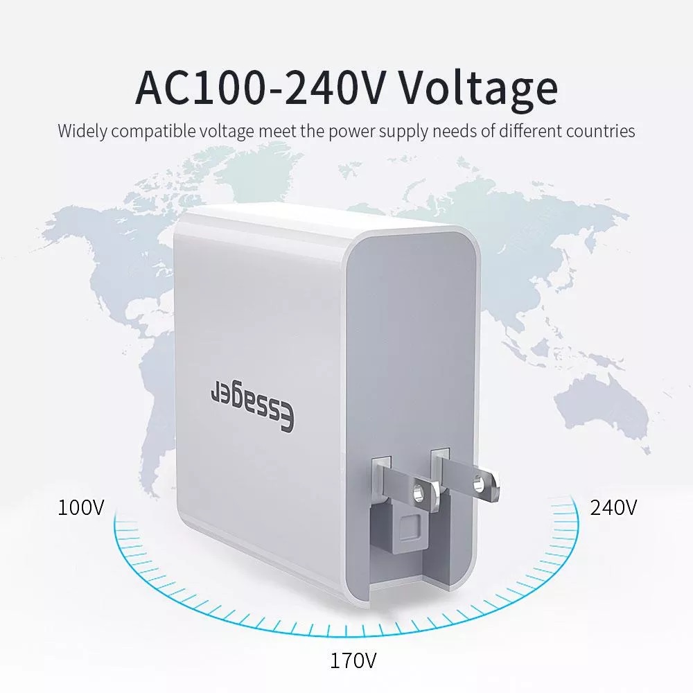 Củ Sạc Nhanh 48W 4 Cổng Essager 4U - QC 3.0 18W - PD 3.0 30W - AFC - FCP - Hàng Chính Hãng - Bảo Hành 1 Năm