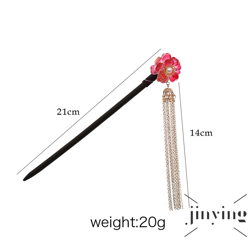 Trâm cài tóc GETNOIVAS hình hoa pha lê đỏ phối tua rua phong cách cổ trang Trung Hoa