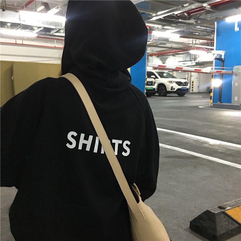 Áo hoodie mỏng dáng rộng tay dài in chữ cái tiếng Anh