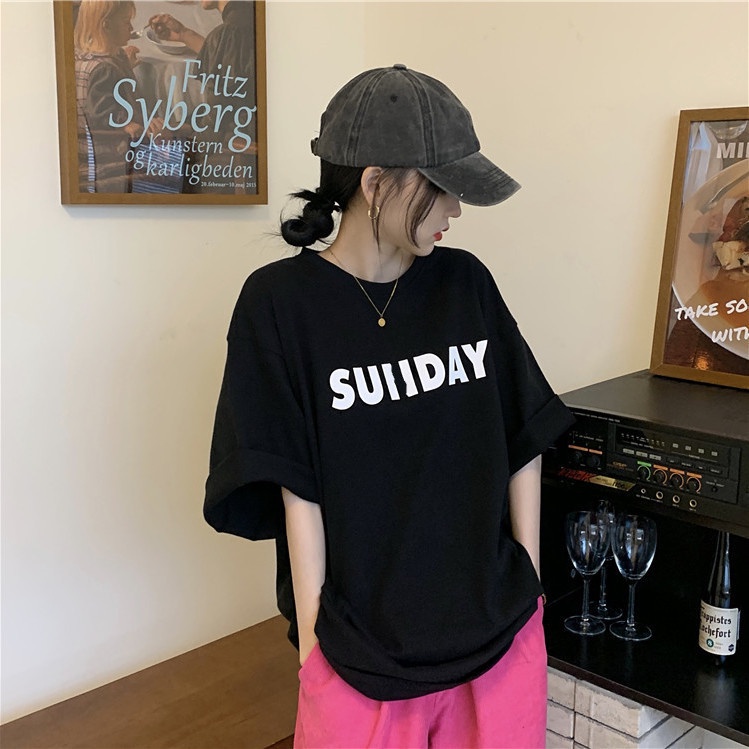 Áo thun tay ngắn dáng rộng chất liệu 100% cotton thời trang Hàn Quốc cho nữ 2021