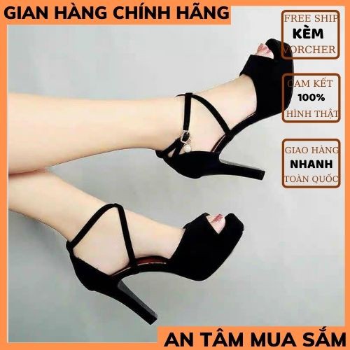 Giày nữ cao gót  dép cao 12p gót nhọn quai chéo cổ chất da lộn thời trang 1989