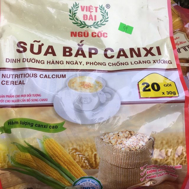 NGŨ CỐC SỮA BẮP CANXI VIỆT ĐÀI 600g 20goi x30g