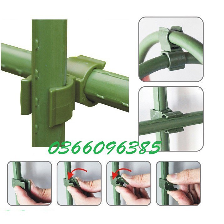 Set 2 khớp nối vặn A ghép ống thép bọc nhựa phi 11,16,20mm thành giàn cho cây leo