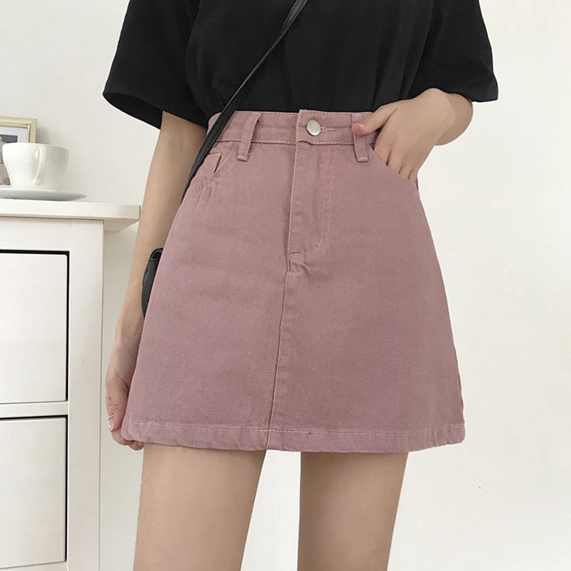 Chân Váy Denim Chữ A Lưng Cao Màu Trơn | BigBuy360 - bigbuy360.vn