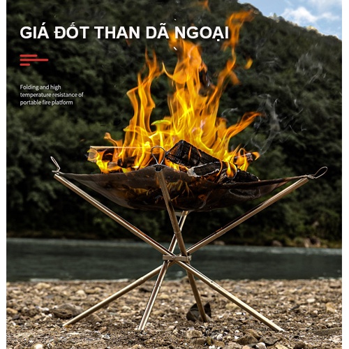 Giá đốt than gấp gọn dã ngoại - vỉ đựng củi đốt cắm trại du lịch - bếp cắm trại gọn nhẹ VT169