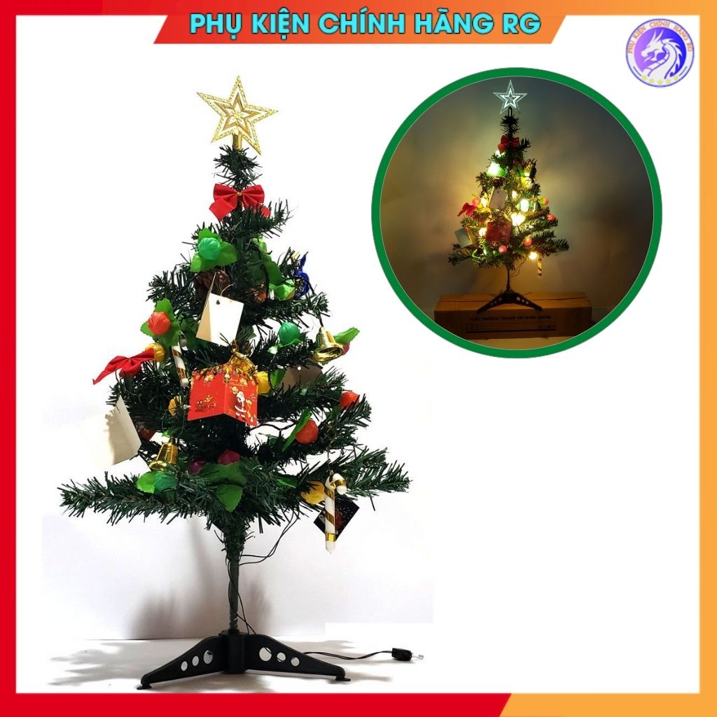Cây thông noel mini cây thông noen để bàn trang trí cao 60cm tặng kèm bộ phụ kiện xinh xắn dễ thương