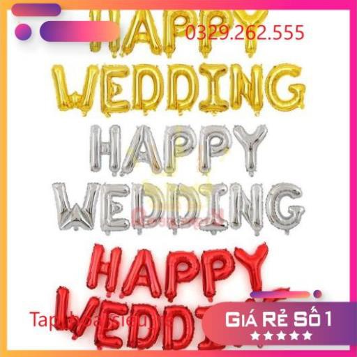 (Rẻ Vô địch) Bóng nhũ Bóng chữ Happy Wedding trang trí đám cưới