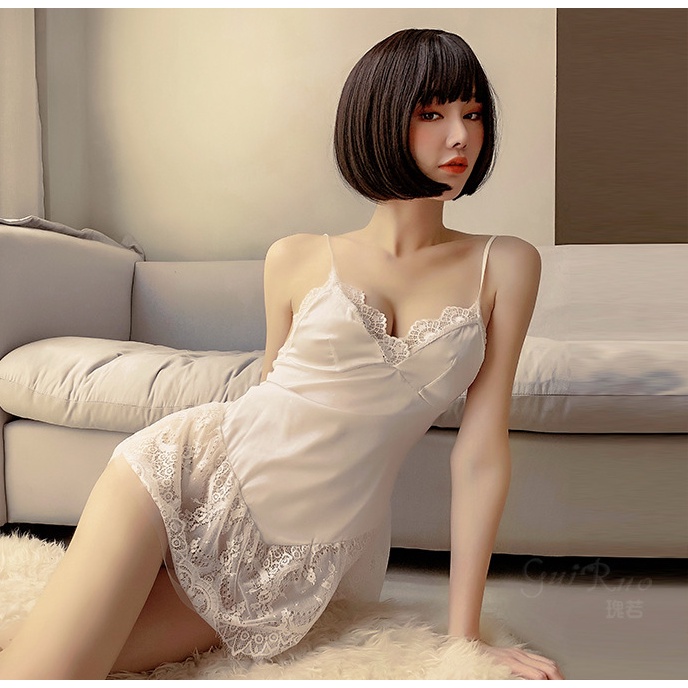 Váy ngủ sexy 2 dây satin cao cấp ngực viền ren, đầm ngủ sexy mặc nhà gợi cảm VN34