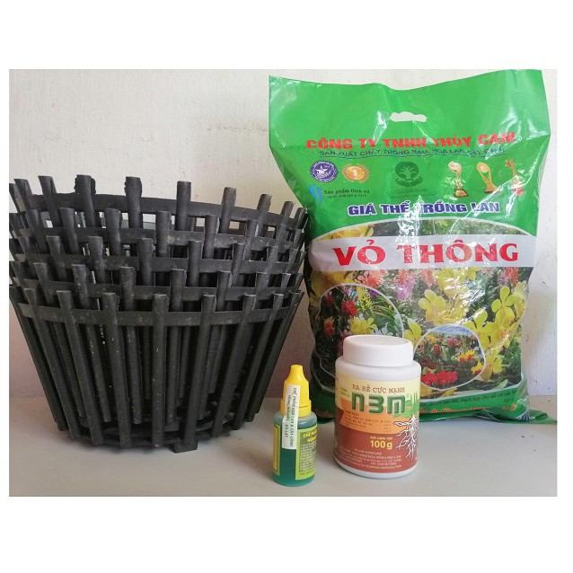 COMBO 5 CHẬU NHỰA GIẢ GỖ FI26 + 1 VỎ THÔNG ĐÓNG GÓI + 1 N3M 100G + 1 CHẾ PHẨM HÙNG NGUYỄN