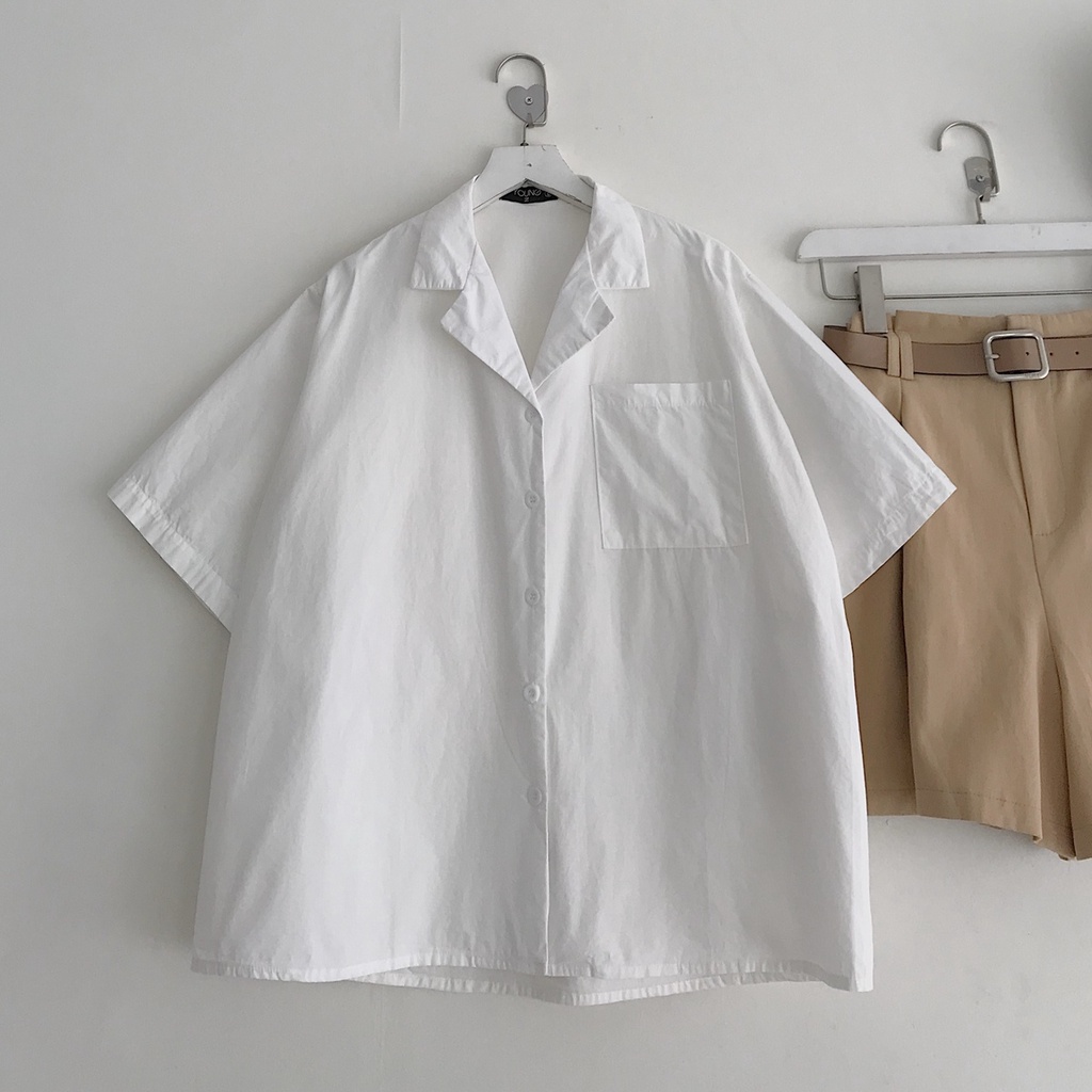 Sơ Mi Nữ Tay Ngắn JEM CLOSET  Màu Trắng Form Rộng GILTO Mix Đi Học Chơi 10371