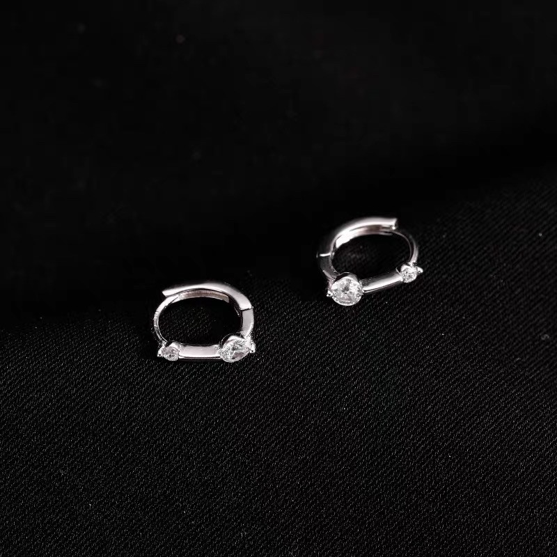 Khuyên tai bạc Bông tai bạc nữ vòng tròn đính hai viên đá CZ 5A mạ vàng trắng cao cấp DUYSON SILVER(1 ĐÔI) [KVDDXK8]