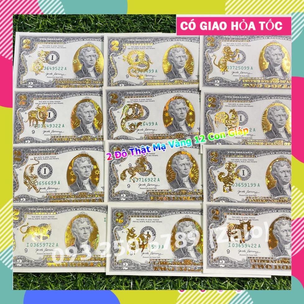 Tờ Tiền 2 Usd 12 Con Giáp Mạ Vàng 3D Kèm Bao Lì Xì, Đô Sưu Tầm Lưu Niệm, Làm Quà Tặng  May Mắn