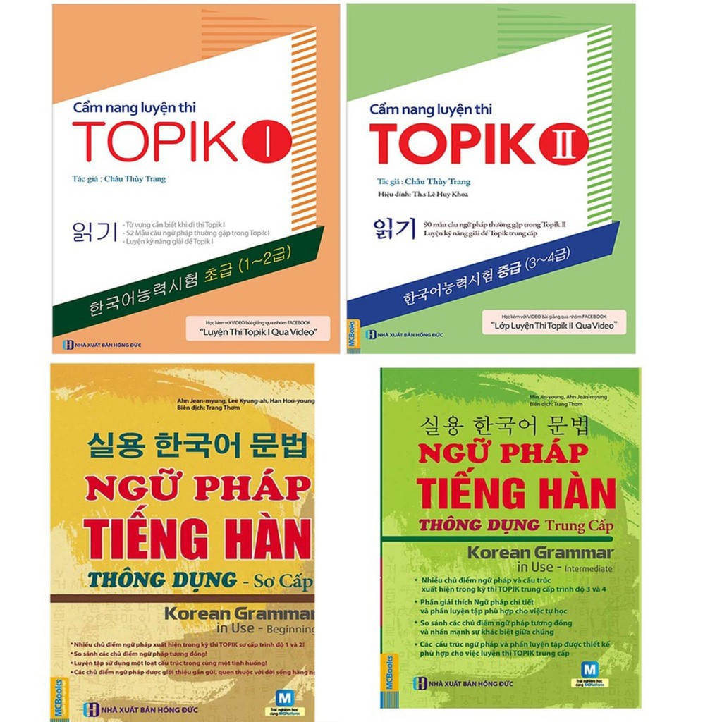 Sách - Combo Ngữ Pháp Tiếng Hàn Thông Dụng (Sơ Cấp + Trung Cấp) + Cẩm Nang Luyện Thi Topik (1 + 2)