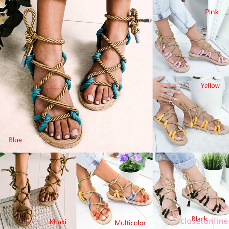 Giày sandal đế bằng đan dây thời trang cho nữ