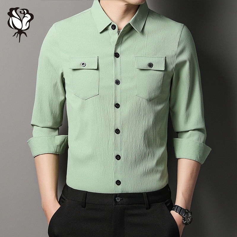 Áo Sơ Mi Cotton Tay Dài Có Túi Thời Trang Cao Cấp Cho Nam Giới