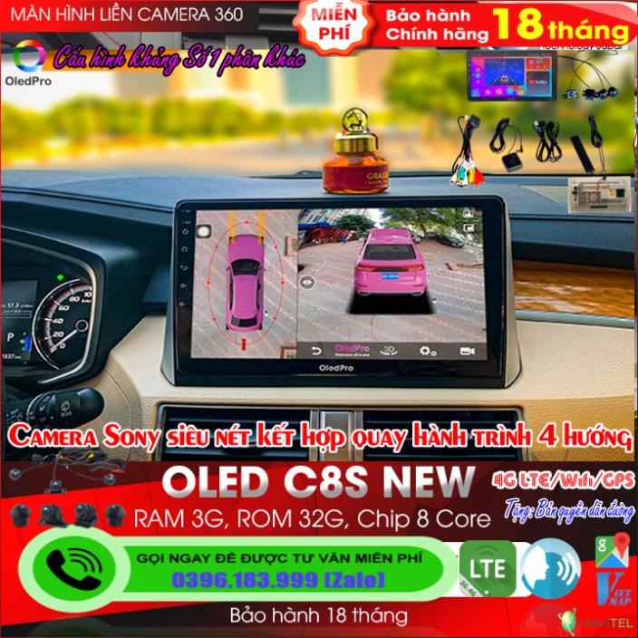 Màn hình android OLED C8S liền cam 360 New theo xe Ertiga + XL7 2019   2021 kèm dưỡng và jack zin theo xe