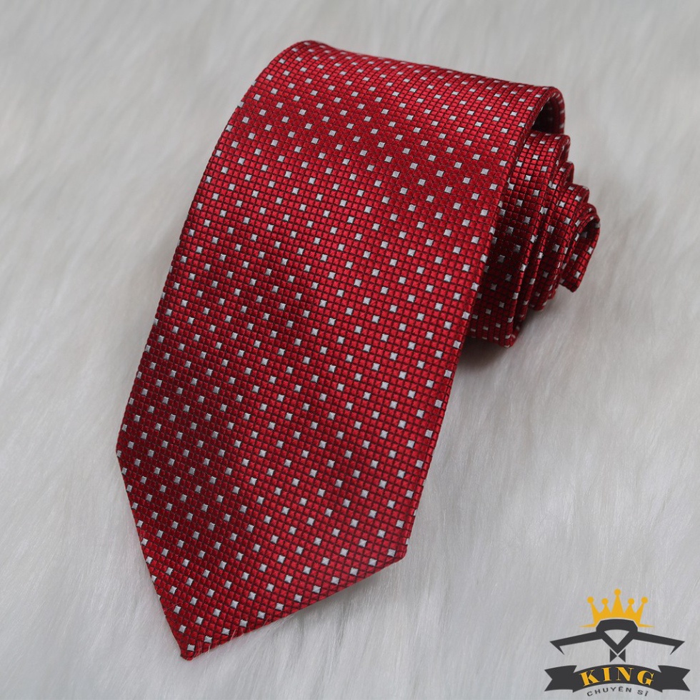 Cà vạt đỏ KING caravat nam chấm bi bản lớn cao cấp ( C052 )