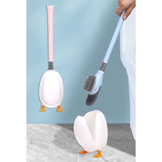 Bộ chổi cọ toilet hình vịt - bàn chải vệ sinh nhà tắm hình thú