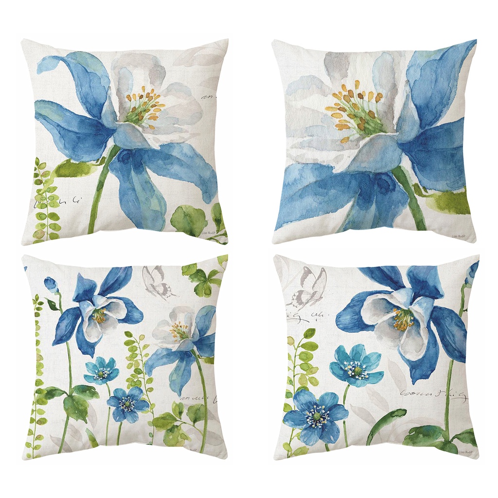 Vỏ Gối In Hoa Màu Nước Xanh Dương Kích Thước 70X70 60 × 60. 50 × 50.45 × 45.40 × 40.Vỏ Gối Trang Trí Phòng Ngủ. Vỏ Đệm Sofa