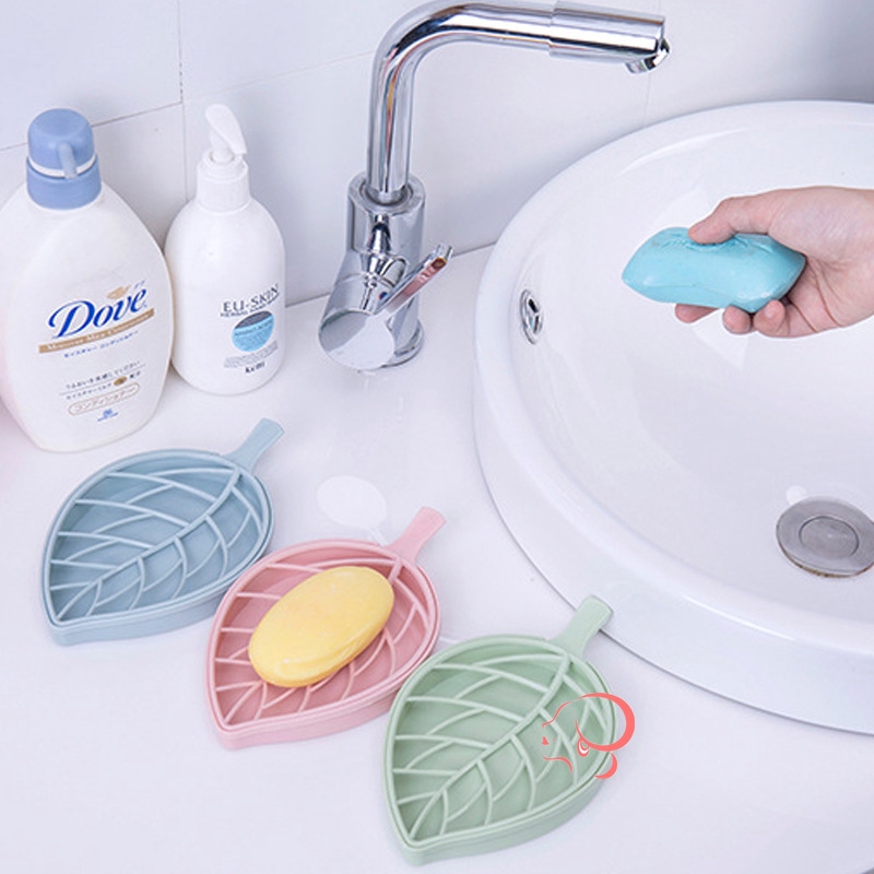 Giá 2 tầng hình chiếc lá để xà phòng thoát nước tiện dụng