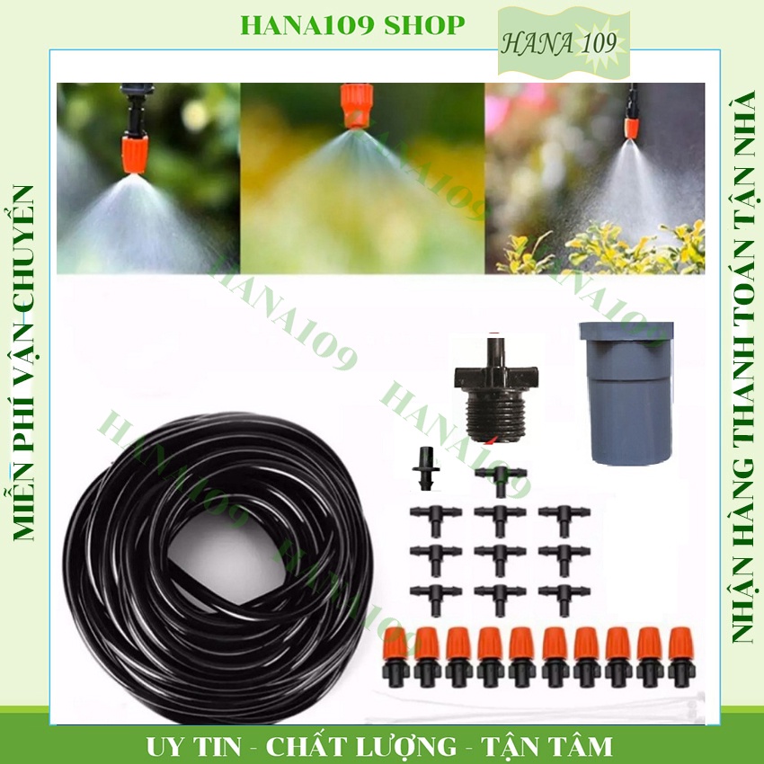 bộ tưới phun sương, tưới lan, cây cảnh đơn giản dễ lắp đặt (10 mét 5ly, 10 đầu phun sương có chân 5ly, 1 nối 21 -5ly).